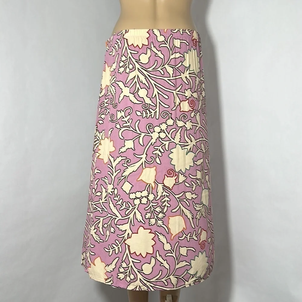 Knox Rose Pink Floral Elastic Pull up Skirt Midi (M91R3Y) - Picture 2 of 3